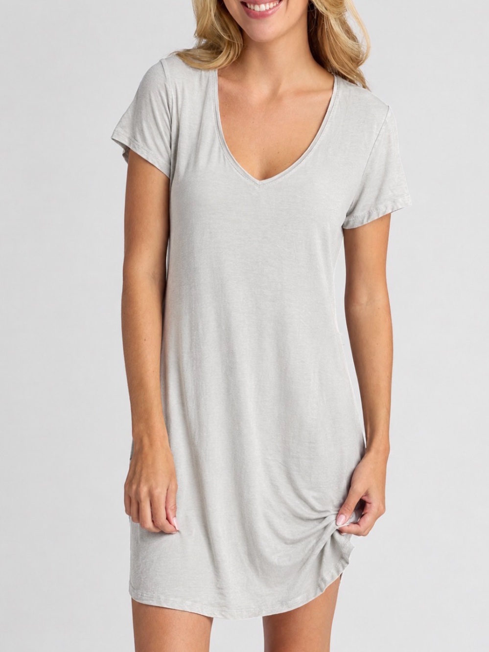Faceplant Dreams Claire Nightgown V-Neck Short Sleeve Sleep Dress in Fog Small